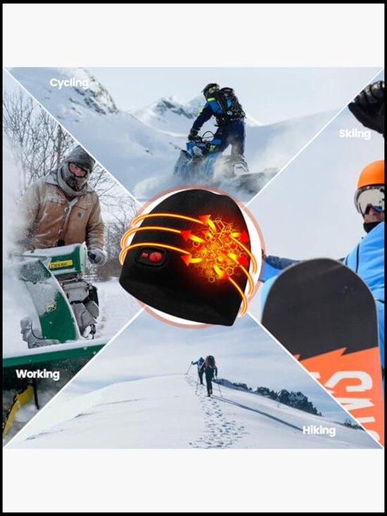 Rechargeable Heated Beanie Hat 3 Heat Settings Winter Ear  display picture 3